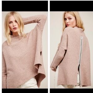Free People Arctic Fox Zip Back Sweater Pink Small Baggy Oversized Baggy Cozy